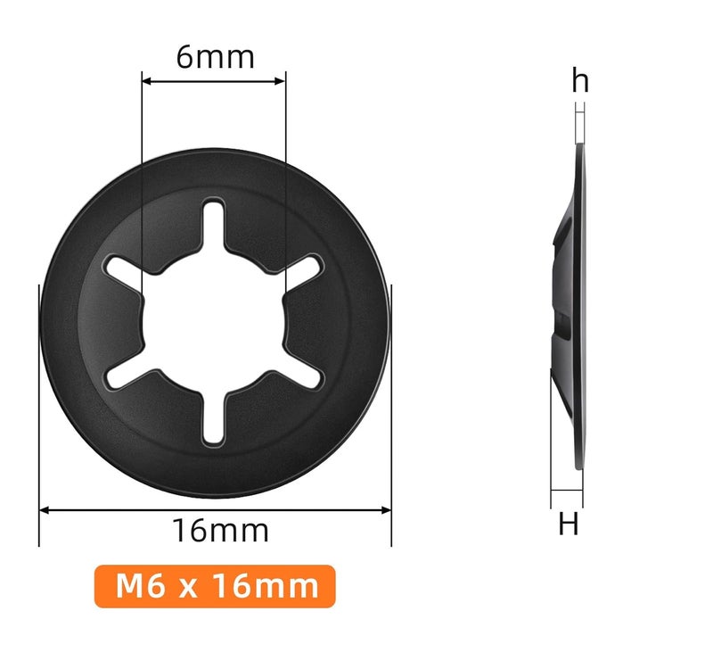 OUSCHR M6 Internal Tooth Star Lock Washers, Quick Speed Locking Washers, Steel Black Finish Push on Locking Washer, Speed Retaining Clips Fasteners, 100 PCS - Image 2